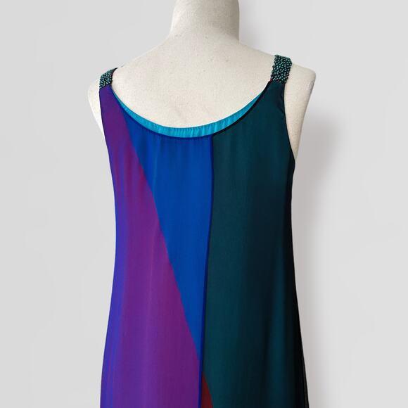 Nachiket Barve 100% Silk Maxi Dress Bauhaus MCM Gown Wedding Blue Maroon Green - Picture 7 of 10